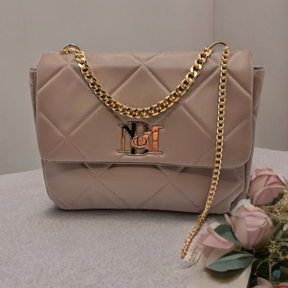 Badgley Mischka Quilted Taupe Crossbody